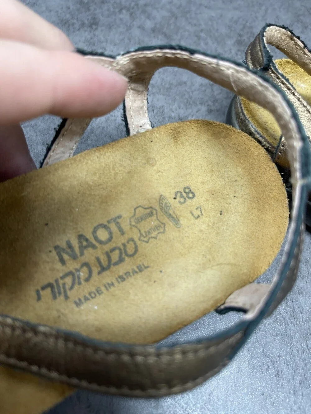 NAOT Dorith Sandals Womens Size 7 (38) Gold Leather Strap Flat Walking